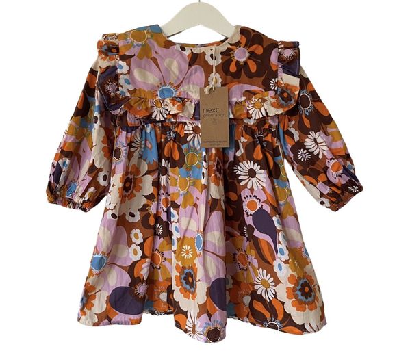 Next Floral Retro Collared 60s 70s Vintage Style Dress 12-18 New With Tags - Picture 2 of 9